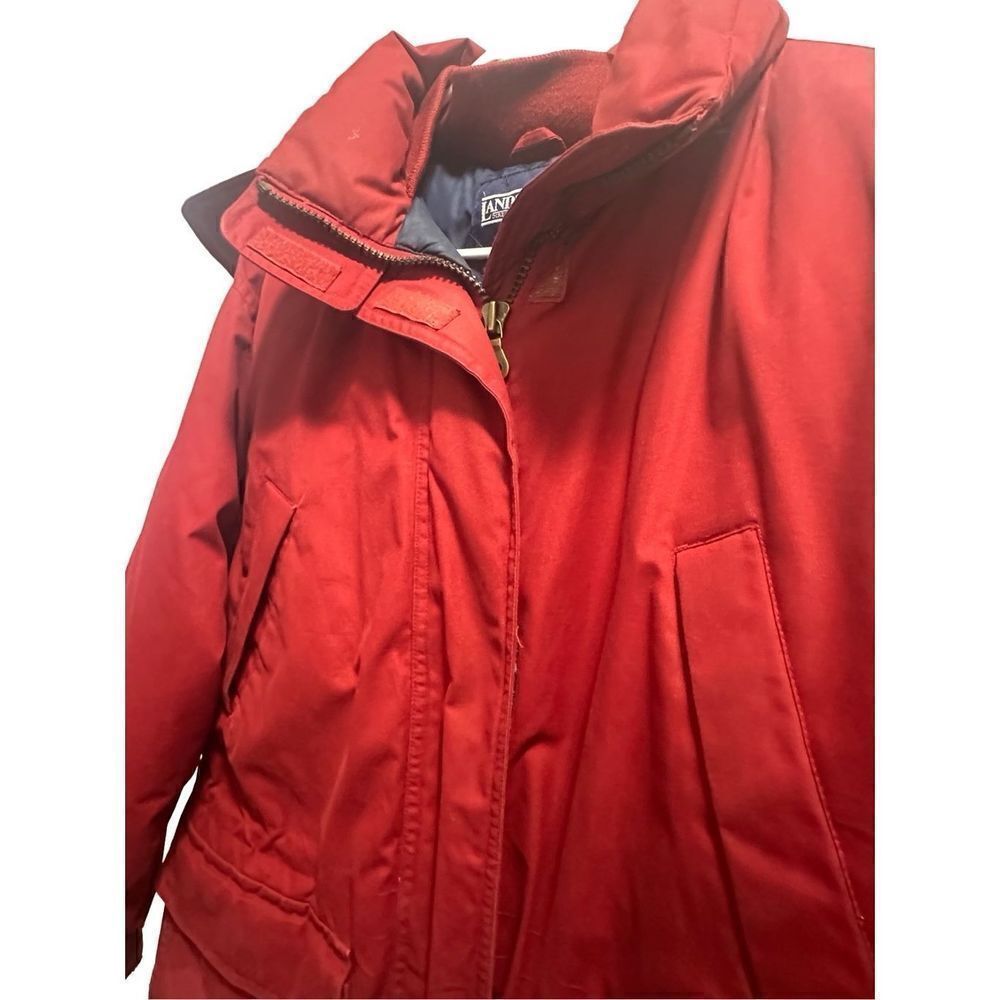 Women's Lands' End Red Goose Down Fill Puffer Coat Size Medium With Wear - Picture 3 of 10